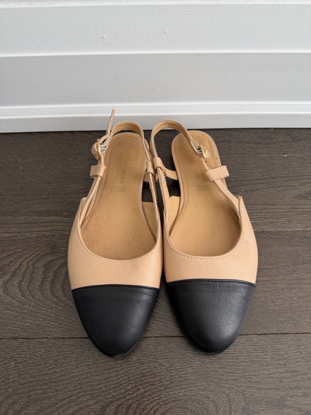 Women’s Two-Tone Beige and Black Slingback Flats